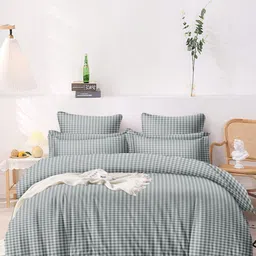 MORADO Grey & White Checked Cotton 210 TC Queen Bedsheet Set 2.28 cm x 2.54 cm-image-7