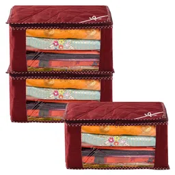 Kuber Industries Maroon & White 3 Pieces Printed Multi-Utility Organisers-50