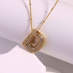VIEN Stainless Steel 18K Gold-Plated Zircon-Studded D Letter Pendant With Chain-image-83