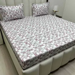 Pure Decor Purple & White Geometric 300 TC Queen Bedsheet with 2 Pillow Covers-picture-10