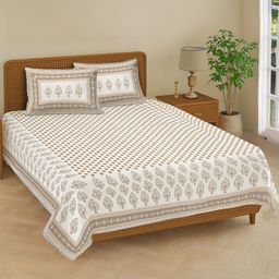 URBAN SPACE Padmini Brown Floral Pure Cotton 240 TC Double King Bedsheet Set-2.74mx2.74m-picture-21