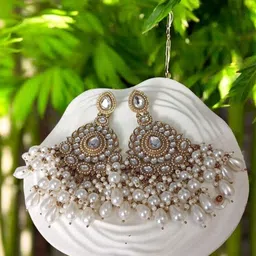 Anouk Gold Plated Artificial Stones Studded and Beaded Contemporary Drop Earrings-14
