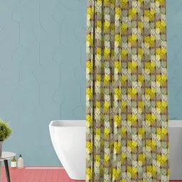 ArtzFolio Yellow & Brown Geometric Printed Waterproof Shower Curtain-image-54