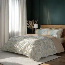 LANE LINEN Blue & Beige Floral 400 TC King Bedsheet with 4 Pillow Covers-image-57