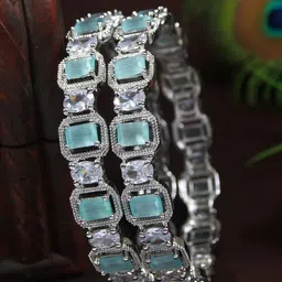 SGA FASHION Set Of 2 Silver-Plated AD Studded Bangles-19