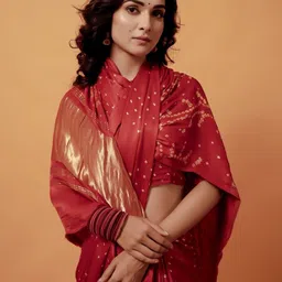 Taavi Bandhani Tie & Dye Printed With Zari Pallu Saree With Unstitched Blouse-image-33