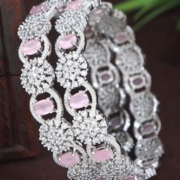 Anouk Set Of 2 Silver-Plated American Diamond Studded Bangles-11
