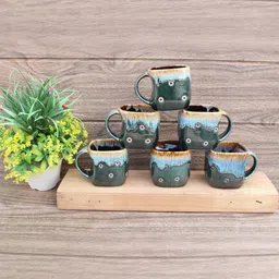 laghima jadon Blue & Green Printed Ceramic Matte Mugs Set of 6 image 2