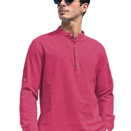 APEKTRA Band Collar Roll-Up Sleeves Slim Fit Short Kurta-picture-3