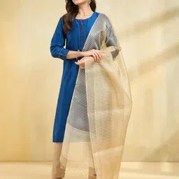 Fabindia Striped Silk Tasselled Dupatta-picture-28