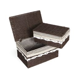 HOKIPO Brown & White 2 Pieces Checked Regular Multi-Utility Organisers-10