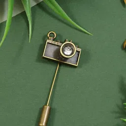 ADORN Unisex Stone Studded Vintage Camera Statement Lapel Pin Brooch-picture-1