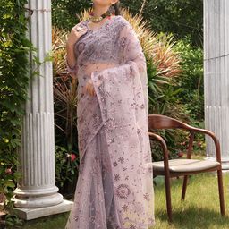 Sitanjali Floral Sequinned Net Saree-image-30
