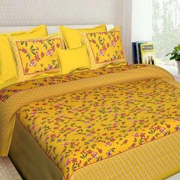 Aura Yellow & Green Floral Printed 144 TC Cotton Queen Bedsheet Set 2.10 m x 2.30 m-image-90
