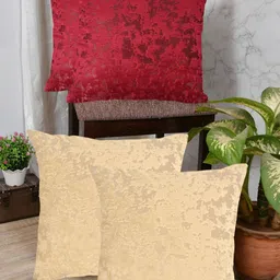 IVAZA Maroon Set of 4 Abstract Velvet Square Cushion Covers-image-6