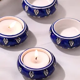 Indianshelf Blue & White Set of 4 Candle Holder-16
