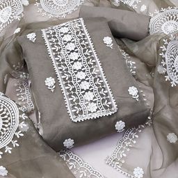 HERE&NOW Embroidered Organza Unstitched Dress Material-image-81