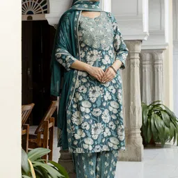 Anouk Women Floral Embroidered Cotton Kurta with Patiala & Dupatta-picture-45