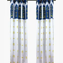 Aura Blue & White 2 Pieces Floral Printed Cotton Long Door Curtains-51