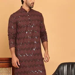 Jompers Chevron Printed Sequinned Straight Kurta-picture-32