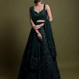 ODETTE Embellished Thread Work Semi-Stitched Lehenga & Unstitched Blouse With Dupatta-picture-1