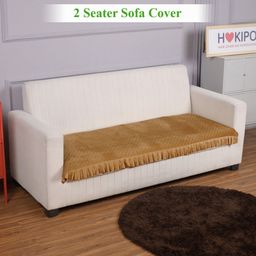 HOKIPO Gold Holland Velvet 2 Seater Sofa Cover Seat Mat with Frill-image-5