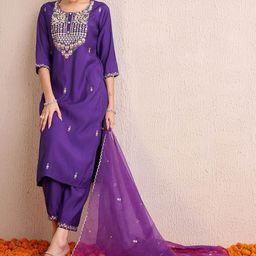 Indo Era Women Ethnic Motifs Embroidered Regular Sequinned Kurta with Trousers & With Dupatta-picture-47
