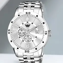 Abrexo Men Bracelet Style Straps Analogue Watch Abx3258-Silver Date-image-64