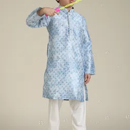 Manyavar Boys Floral Printed Mandarin Collar Straight Kurta With Pyjamas-picture-19