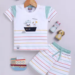 Nottie Planet Boys Striped Round Neck Pure Cotton T-Shirt With Shorts-image-21