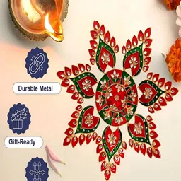 Kala Samarpan Green & Red Meenakari Foldable Rangoli With Centerpiece image 3