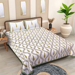 Texstylers White Floral Cotton 210 TC Queen Bedsheet with 2 Pillow Covers-2.74mX2.28m-image-75