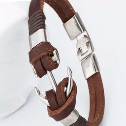 The Roadster Lifestyle Co Men Anchor Charm Leather Wrapround Bracelet-image-1