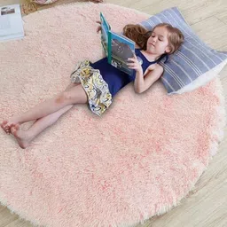 Banchmark Home Furnishings Pink Solid Shaggy Polyester Carpet-43