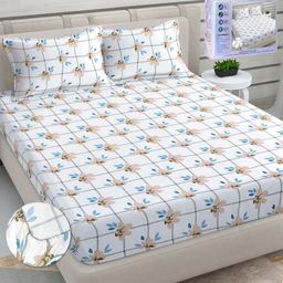 FABINALIV White & Blue Floral 300 TC King Bedsheet with 2 Pillow Covers-image-64