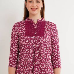 me Queen Floral Printed Mandarin Collar Top-image-75