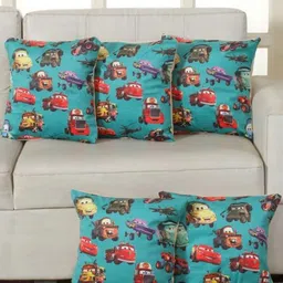Shadowkart Turquoise Blue & Red 5 Pieces Cars Printed Velvet Square Cushion Covers-image-71