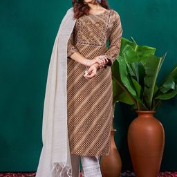 Rujave Bandhani Printed Straight Kurta with Trousers & Dupatta-image-46