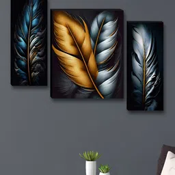 SAF Black & Blue 3 Pieces Floral and Botanical Printed Wooden Wall Art-image-12