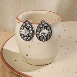 DressBerry Silver-Plated Artificial Stones Studded Teardrop Shaped Studs-4