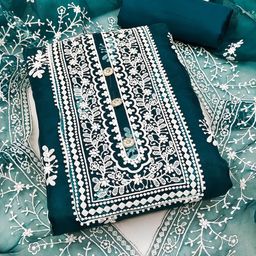 Ishin Embroidered Organza Unstitched Dress Material-image-48