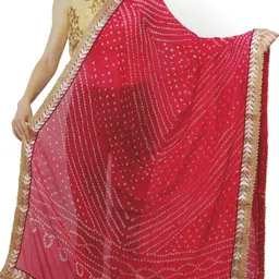 Exotic India American Beauty Tie-dye Print and Gota Border Silk Jodhpuri Dupatta-54