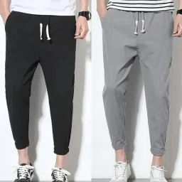 Pack of 2 Men Solid Black, Grey Track Pants-image-83