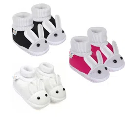 NESKA MODA 6 To 12 Months Infants 3 Pair Combo Pack Cute Soft Cotton Rabbit Booties-image-45