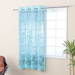Myntra Elegant Homes Blue Self Design Sheer Cotton Window Curtain-4