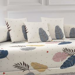Arrabi 6-Pcs Cream-Color & Pink Printed Diwan Set image 2