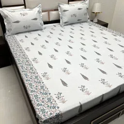 Pure Decor Grey & Tan Ethnic Motifs Queen Bedsheet with 2 Pillow Covers-40