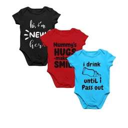 MYBABYTOWN Kids Pack Of 3 Printed Cotton Bodysuit-picture-0