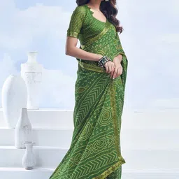 Styleveda Bandhani Printed Zari Pure Georgette Saree-17