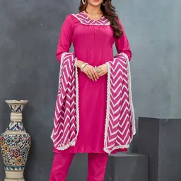 VS MALL Women Pink Art Silk Kurta Sets-image-93
